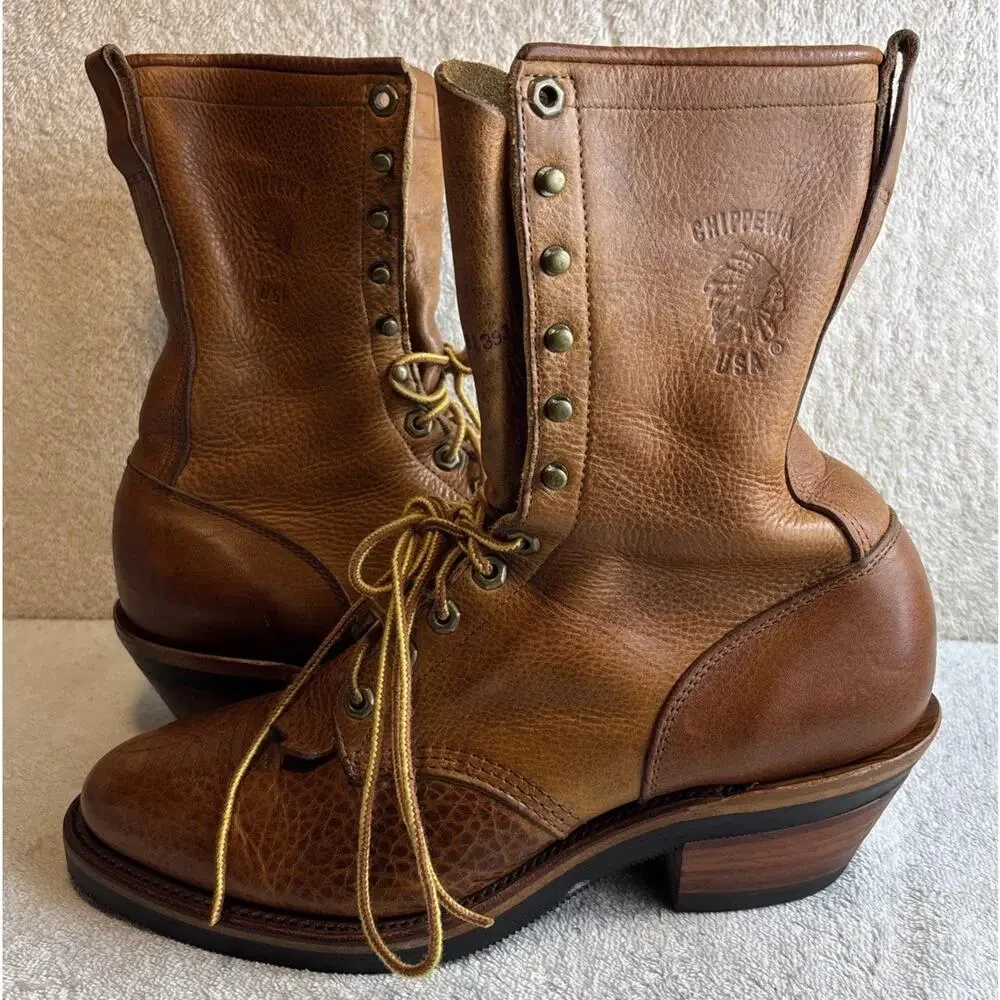 Chippewa USA Made Brown Leather Work Boots Vibram Sole Men’s Size 10 D Soft Toe